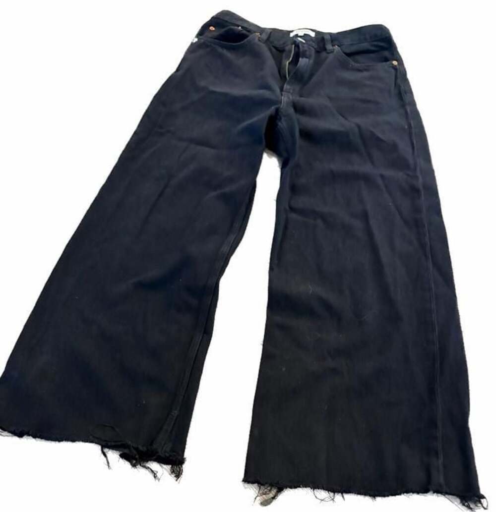 RE/DONE High Rise Wide Leg Raw Hem Jeans Black Size 27